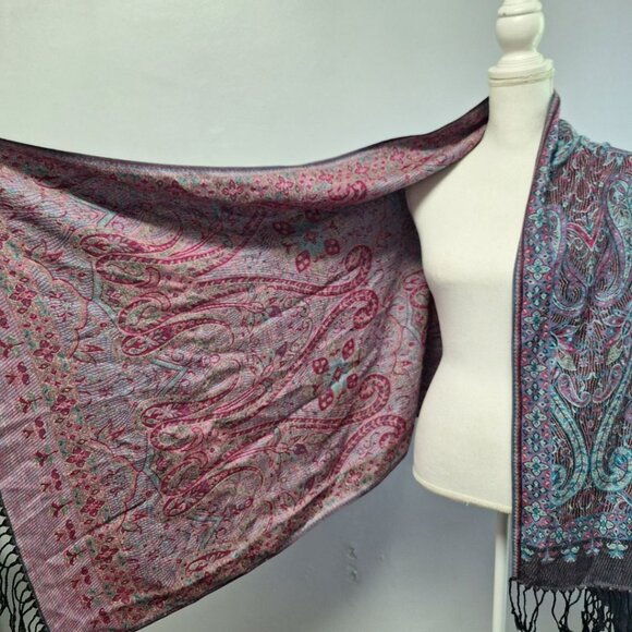 Wrap Shawl Frings Boho Wide‎ Scarf Accessory Blue Purple Paisley Tribal - Picture 4 of 10